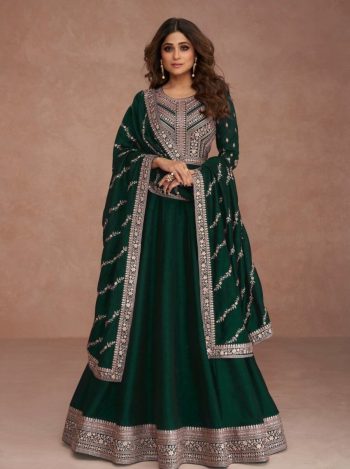 RICH LOOK VICHITRA SILK EMBROIDERY ZARI SEQUENCE WORK GOWN WITH DUPATTA GREEN