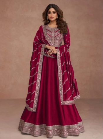 RICH LOOK VICHITRA SILK EMBROIDERY ZARI SEQUENCE WORK GOWN WITH DUPATTA PINK
