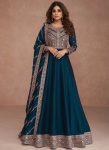 RICH LOOK VICHITRA SILK EMBROIDERY ZARI SEQUENCE WORK GOWN WITH DUPATTA TEAL