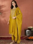 RICH LOOK VICHITRA SILK SEQUENCE CODING EMBROIDERY WORK TOP BOTTOM WITH DUPATTA YELLOW