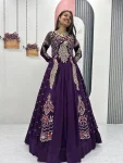 RICH LOOK VICHITRA SILK THREAD AND SEQUENCE WORK TOP LEHENGA WITH KOTI PURPLE