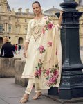 RICH LOOK VISCOSE JACQUARD SEQUENCE CODING EMBROIDERY WORK TOP BOTTOM WITH DUPATTA OFF WHITE