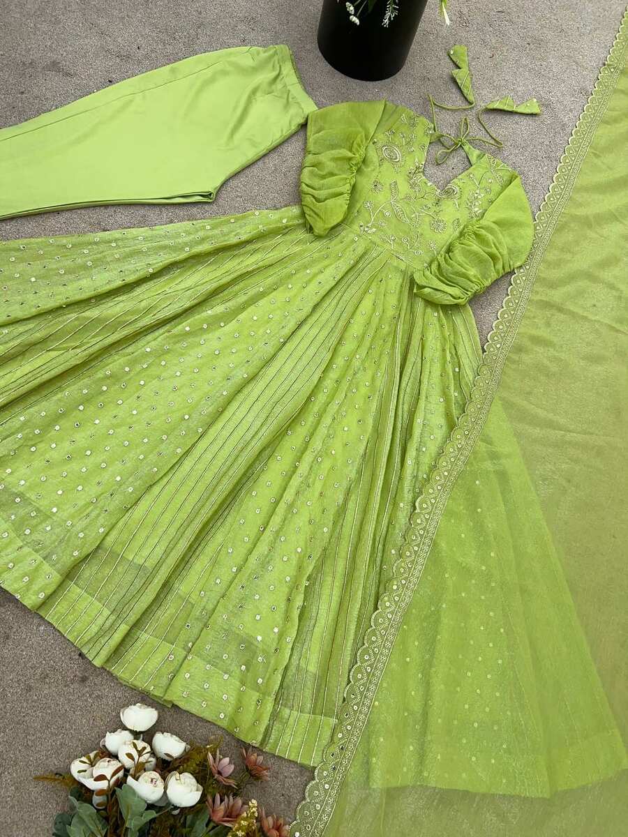 TRENDING CRUNCHY SILK EMBROIDERY SEQUENCE WORK GOWN BOTTOM WITH DUPATTA PARTY WEAR WHOLESALE PRICE ETHNIC GARMENT (13)