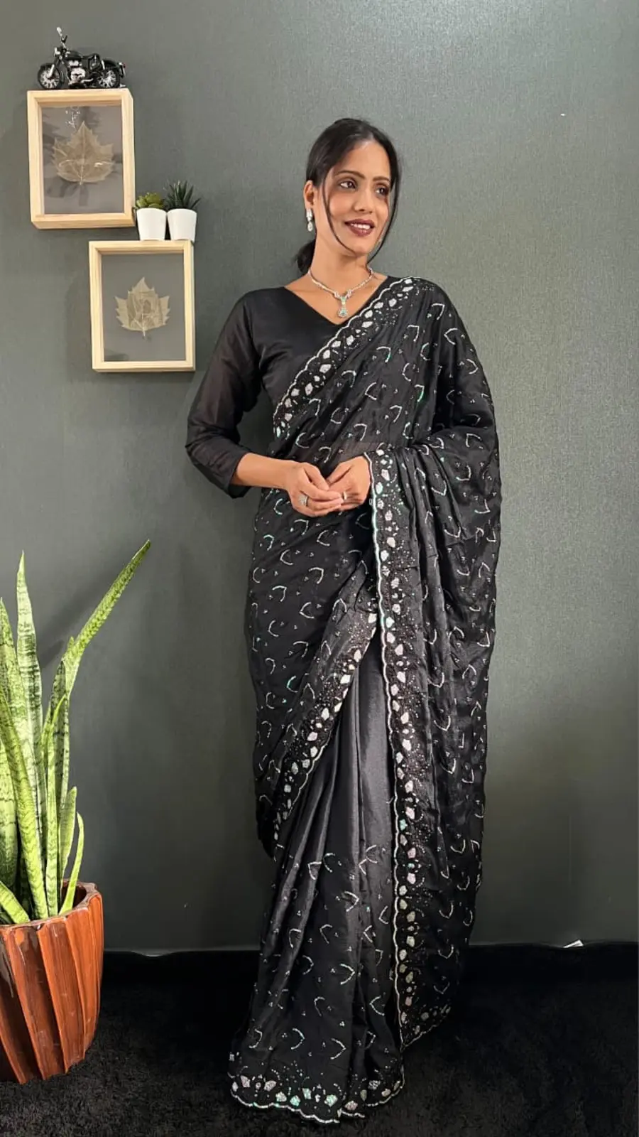 TRENDING GEORGETTE SILK EMBROIDERY MULTI SEQUENCE &CUT WORK READY TO WEAR SAREE WITH UNSTITCHED BLOUSE FESTIVE WEAR WHOLESALE PRICE ETHNIC GARMENT (3)