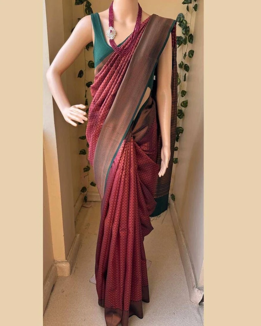 TRENDING LICHI SILK BANARASI WEAVING WORK SAREE WITH UNSTITCHED BLOUSE FESTIVE WEAR WHOLESALE PRICE ETHNIC GARMENT (12)