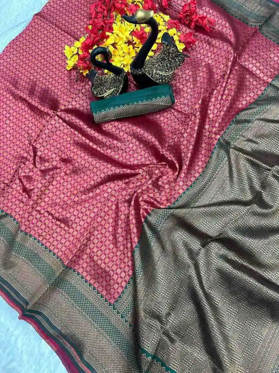 TRENDING LICHI SILK BANARASI WEAVING WORK SAREE WITH UNSTITCHED BLOUSE FESTIVE WEAR WHOLESALE PRICE ETHNIC GARMENT (13)