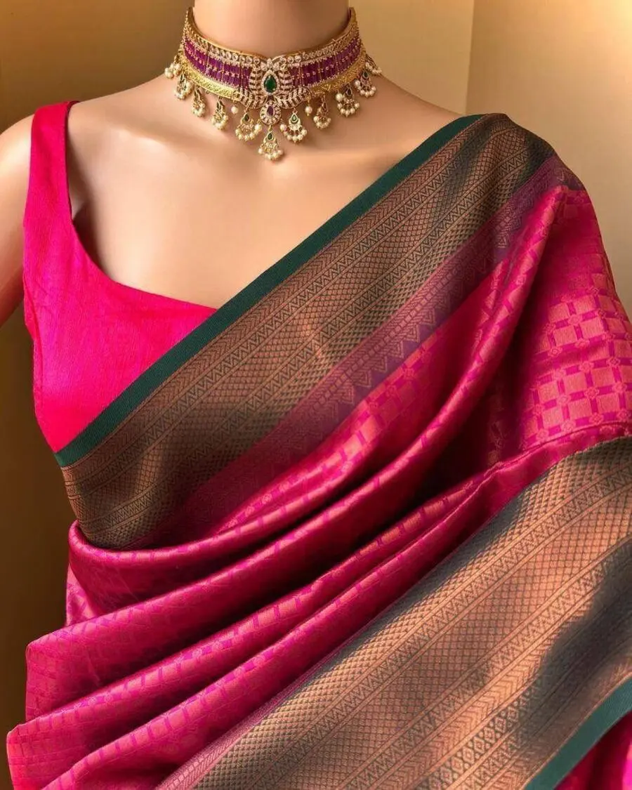 TRENDING LICHI SILK BANARASI WEAVING WORK SAREE WITH UNSTITCHED BLOUSE FESTIVE WEAR WHOLESALE PRICE ETHNIC GARMENT (15)