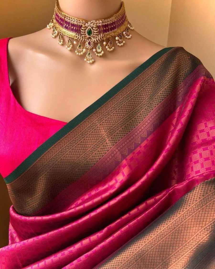 TRENDING LICHI SILK BANARASI WEAVING WORK SAREE WITH UNSTITCHED BLOUSE FESTIVE WEAR WHOLESALE PRICE ETHNIC GARMENT (16)