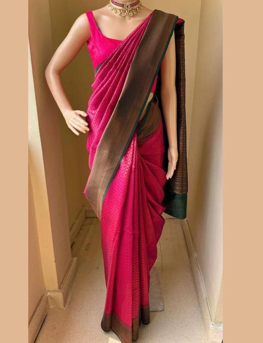 TRENDING LICHI SILK BANARASI WEAVING WORK SAREE WITH UNSTITCHED BLOUSE FESTIVE WEAR WHOLESALE PRICE ETHNIC GARMENT (18)