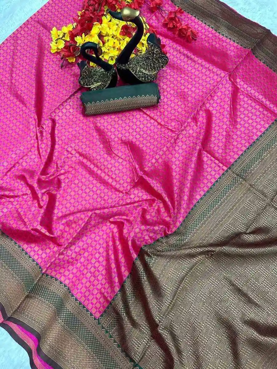 TRENDING LICHI SILK BANARASI WEAVING WORK SAREE WITH UNSTITCHED BLOUSE FESTIVE WEAR WHOLESALE PRICE ETHNIC GARMENT (19)