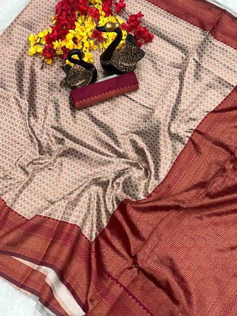 TRENDING LICHI SILK BANARASI WEAVING WORK SAREE WITH UNSTITCHED BLOUSE FESTIVE WEAR WHOLESALE PRICE ETHNIC GARMENT (2)