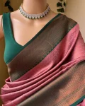 TRENDING LICHI SILK BANARASI WEAVING WORK SAREE WITH UNSTITCHED BLOUSE FESTIVE WEAR WHOLESALE PRICE ETHNIC GARMENT (24)