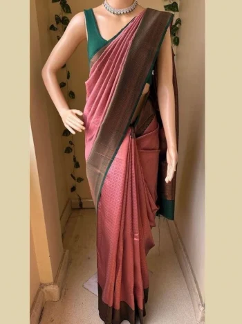TRENDING LICHI SILK BANARASI WEAVING WORK SAREE WITH UNSTITCHED BLOUSE BABY PINK