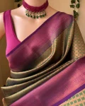 TRENDING LICHI SILK BANARASI WEAVING WORK SAREE WITH UNSTITCHED BLOUSE FESTIVE WEAR WHOLESALE PRICE ETHNIC GARMENT (1)