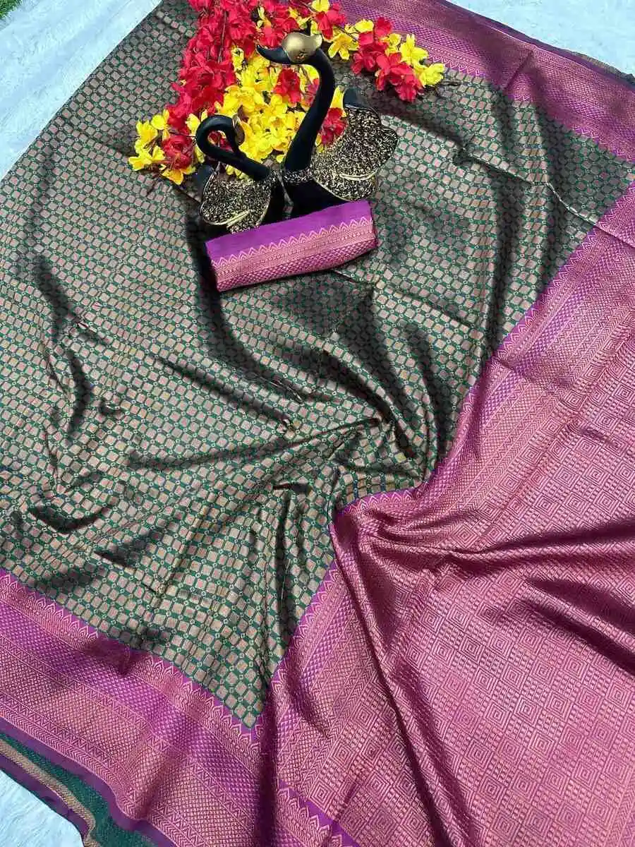 TRENDING LICHI SILK BANARASI WEAVING WORK SAREE WITH UNSTITCHED BLOUSE FESTIVE WEAR WHOLESALE PRICE ETHNIC GARMENT (28)