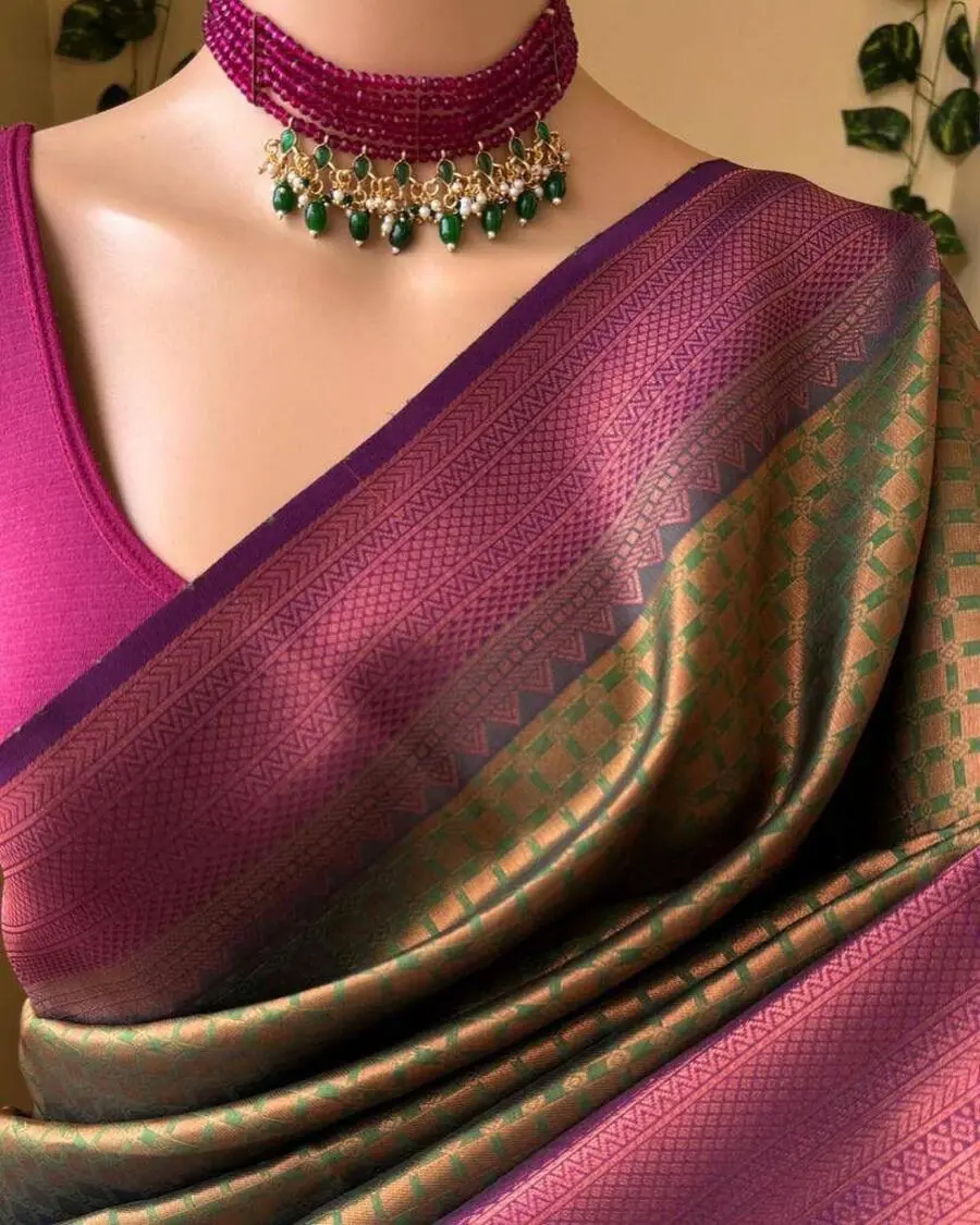 TRENDING LICHI SILK BANARASI WEAVING WORK SAREE WITH UNSTITCHED BLOUSE FESTIVE WEAR WHOLESALE PRICE ETHNIC GARMENT (29)