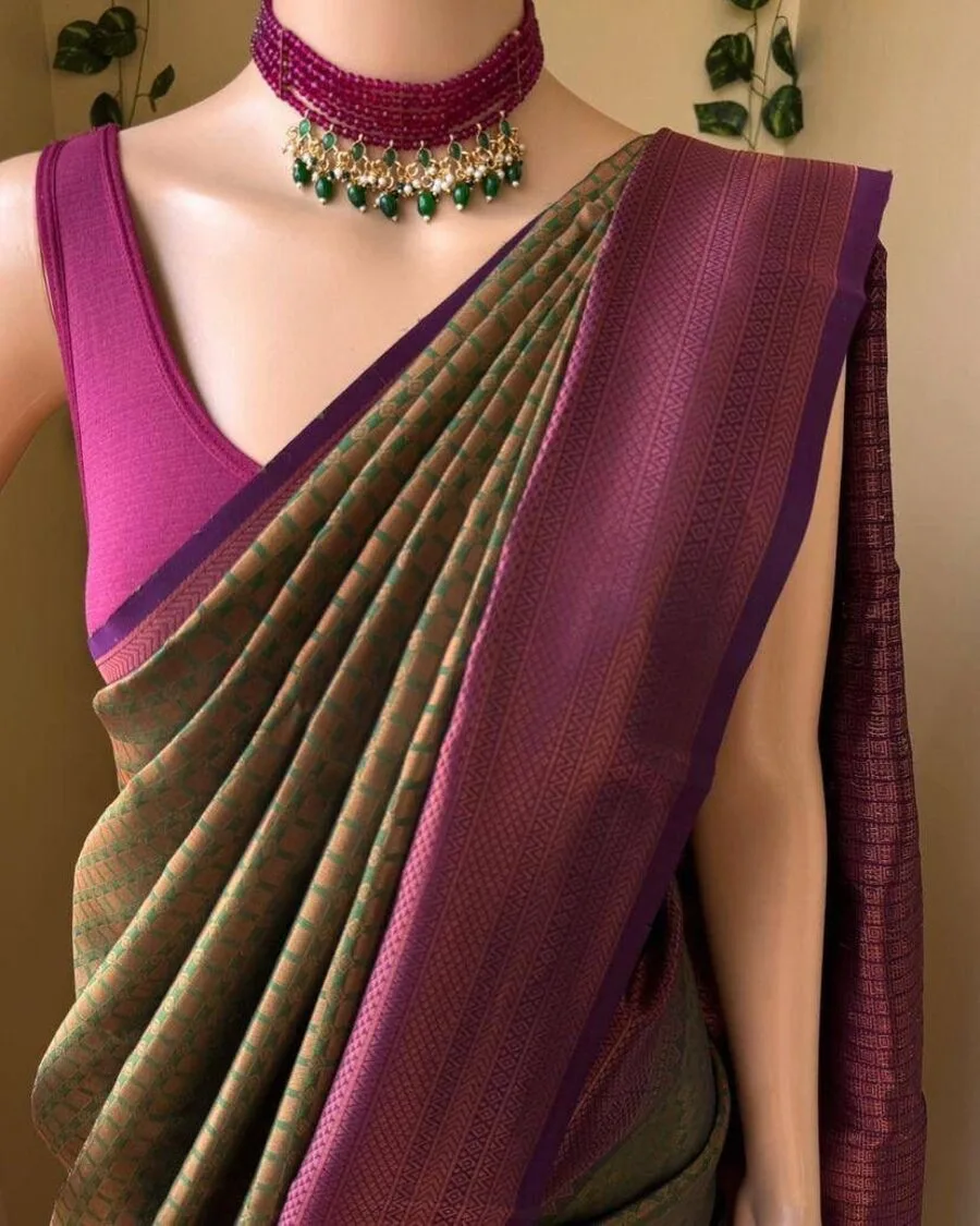 TRENDING LICHI SILK BANARASI WEAVING WORK SAREE WITH UNSTITCHED BLOUSE FESTIVE WEAR WHOLESALE PRICE ETHNIC GARMENT (30)
