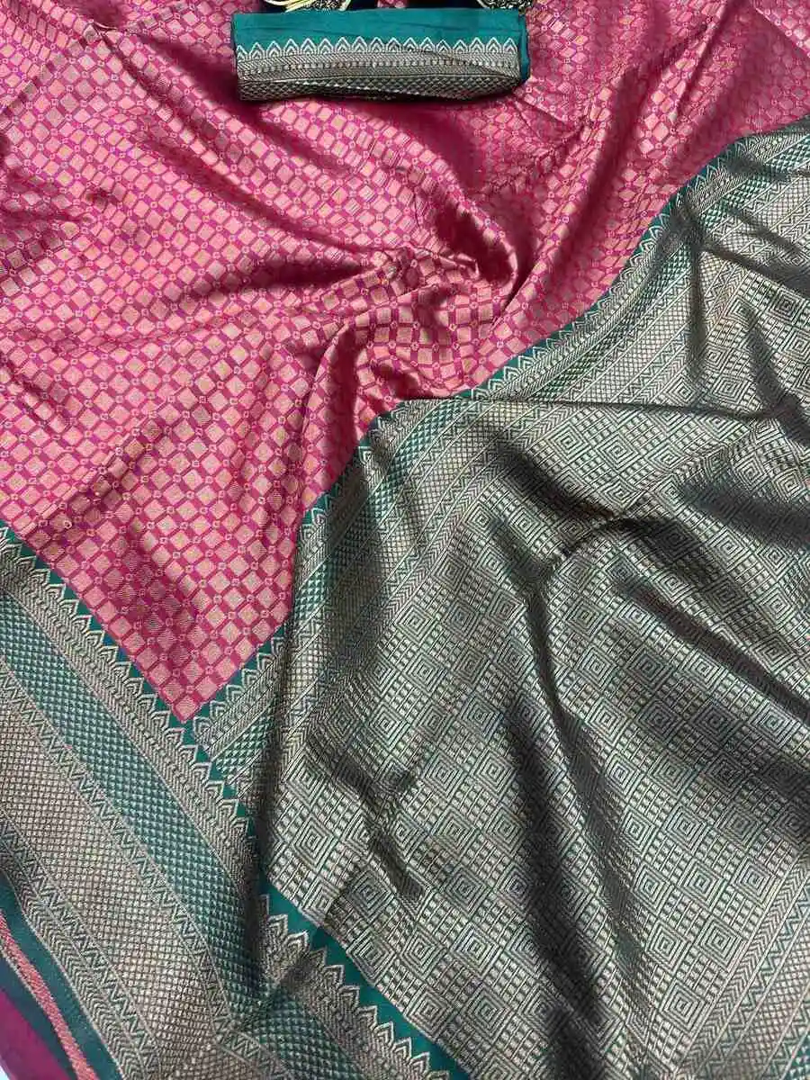 TRENDING LICHI SILK BANARASI WEAVING WORK SAREE WITH UNSTITCHED BLOUSE FESTIVE WEAR WHOLESALE PRICE ETHNIC GARMENT (8)
