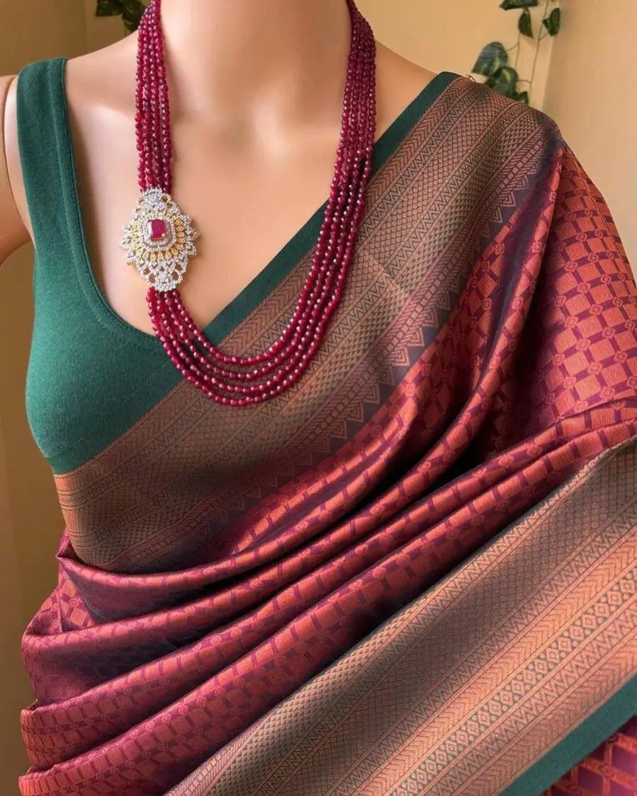 TRENDING LICHI SILK BANARASI WEAVING WORK SAREE WITH UNSTITCHED BLOUSE FESTIVE WEAR WHOLESALE PRICE ETHNIC GARMENT (9)