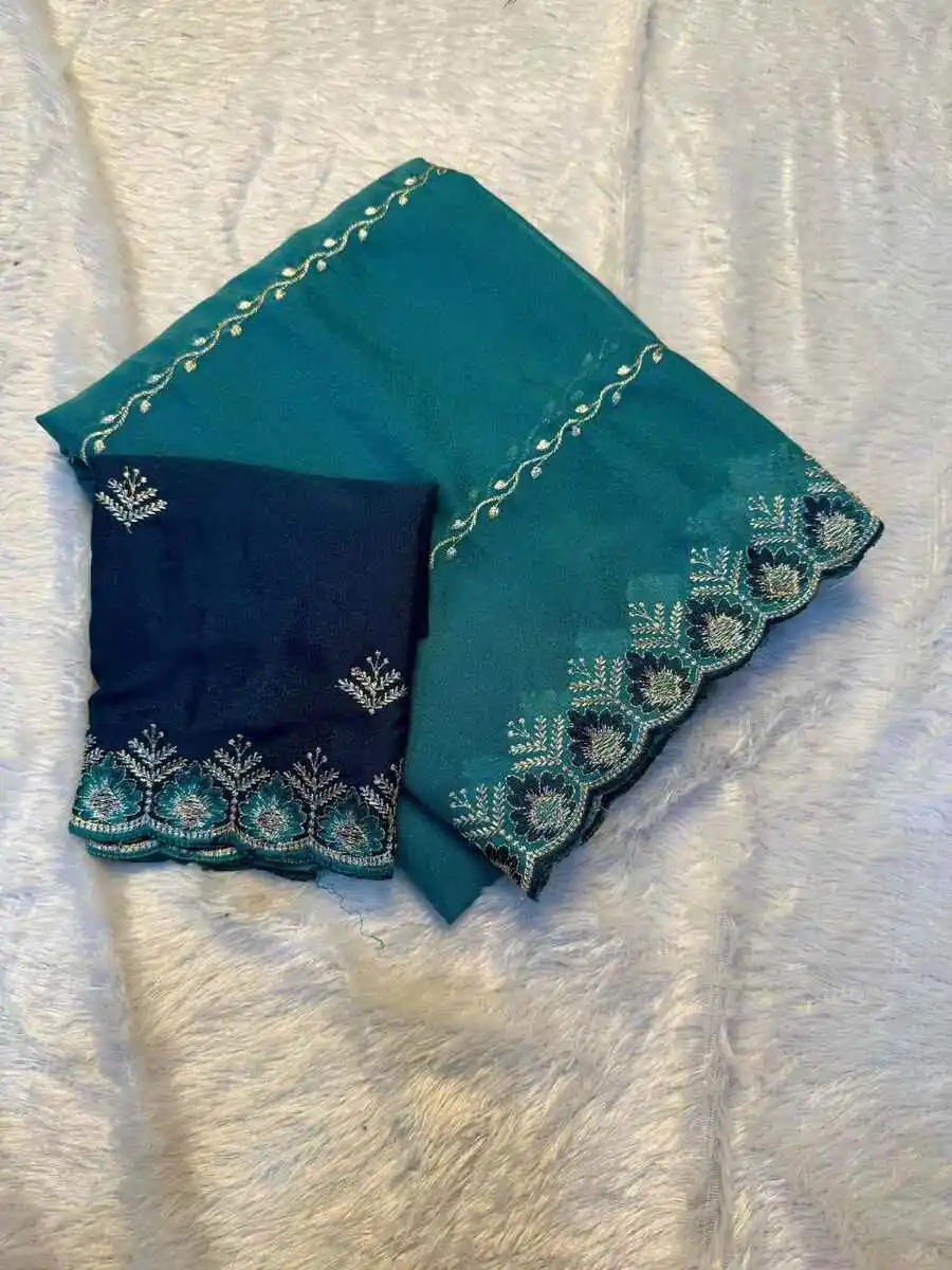 1DESIGNER GEORGETTE EMBROIDARY SEQUENCE WORK SAREE WITH UNSTITCHED BLOUSE PARTY WEAR WHOLESALE PRICE ETHNIC GARMENT(16)