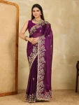 DESIGNER RANGOLI SILK EMBROIDERY SEQUANCE WITH CUTWORK BORDER WORK SAREE WITH UNSTITCHED BLOUSE WINE