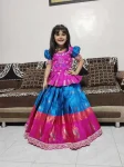 DESIGNER SILK WEAVING WORK WITH BORDER ZARI WEAVING AND EMBROIDERY CUTWORK LACE WORK KID'S TOP AND LEHENGA BLUE AND PINK