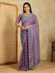 MODERN FENDY SOFT NET SWAROVSKI WITH CUT WORK SAREE WITH UNSTITCHED BLOUSE LAVENDER