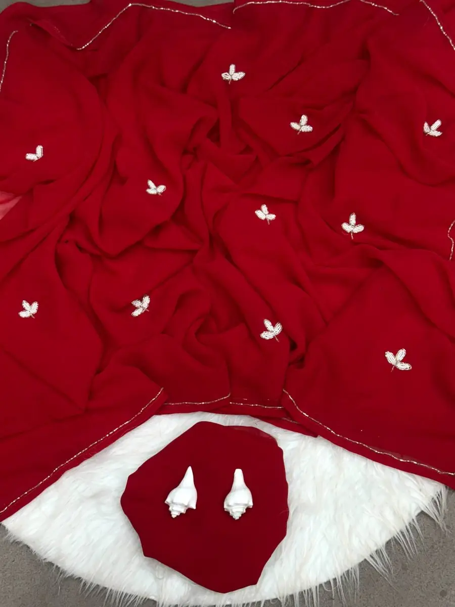 1MODERN GEORGETTE HANDWORK CUT DANA BORDER WORK SAREE WITH UNSTITCHED BLOUSE PARTY WEAR WHOLESALE PRICE ETHNIC GARMENT (11)