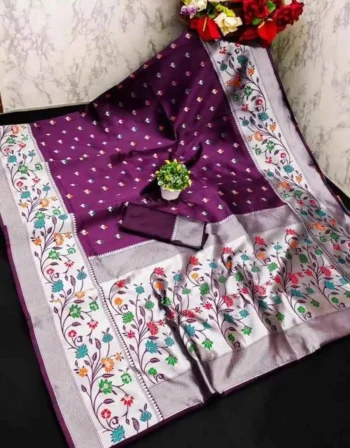NEW ARRIVAL PAITHANI SILK WEAVING WORK SAREE WITH UNSTITCHED BLOUSE WINE