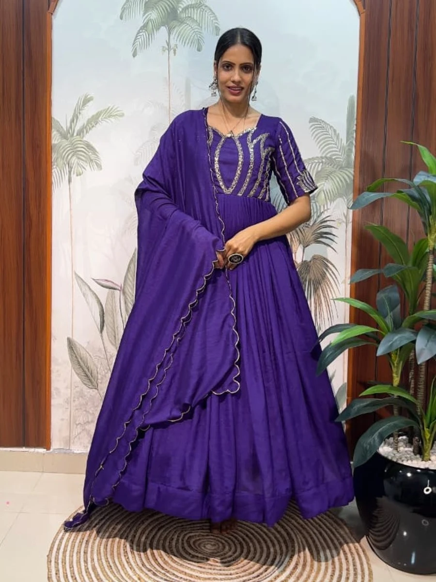 25FANCY VICHITRA SILK SEQUENCE WORK GOWN WITH DUPATTA FESTIVE WEAR WHOLESALE PRICE ETHNIC GARMENT (2)