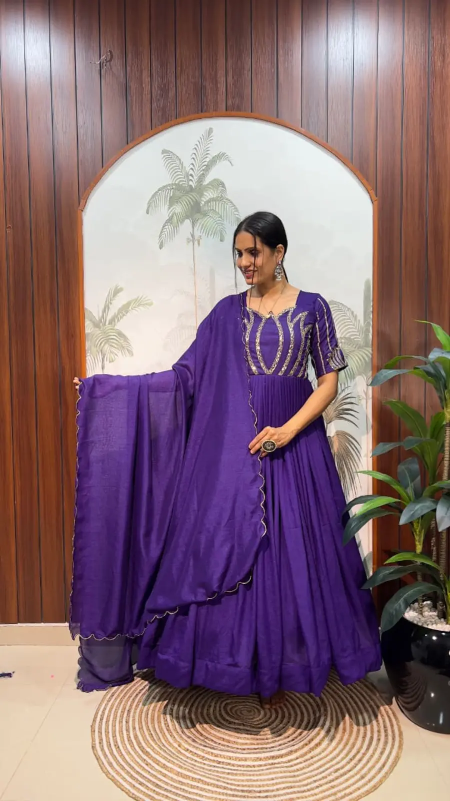 25FANCY VICHITRA SILK SEQUENCE WORK GOWN WITH DUPATTA FESTIVE WEAR WHOLESALE PRICE ETHNIC GARMENT (3)