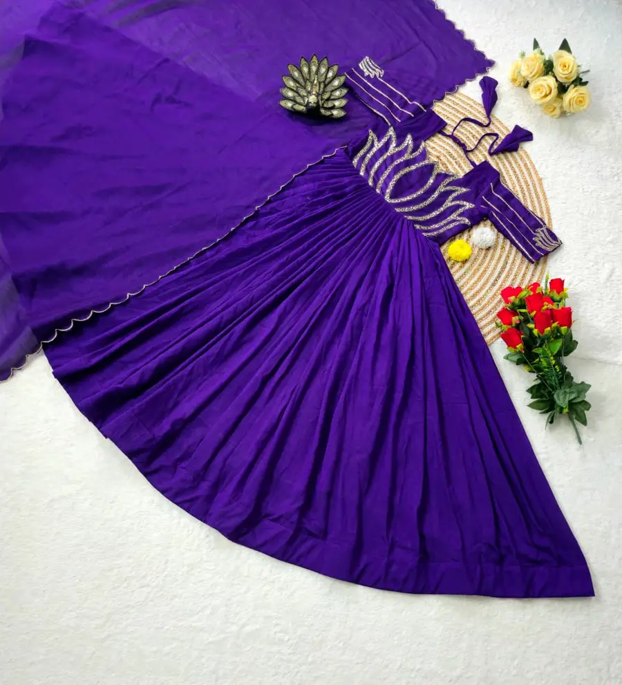 25FANCY VICHITRA SILK SEQUENCE WORK GOWN WITH DUPATTA FESTIVE WEAR WHOLESALE PRICE ETHNIC GARMENT (4)