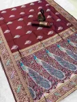 DESIGNER BANARASI SILK 3D WEAVING MINA WITH ZARI WEAVING RICH PALLU AND BORDER WORK SAREE WITH UNSTITCHED BLOUSE MAROON