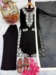 DESIGNER GEORGETTE EMBROIDERY WORK TOP PALAZZO WITH DUPATTA WHITE AND  BLACK