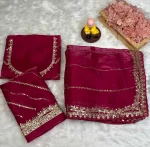 2DESIGNER JIMMY CHOO SEQUENCE ZARI WORK AARCO BORDER WORK SAREE WITH UNSTITCHED BLOUSE WEDDING WEAR WHOLESALE PRICE ETHNIC GARMENT (16)