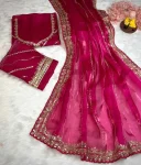 2DESIGNER JIMMY CHOO SEQUENCE ZARI WORK AARCO BORDER WORK SAREE WITH UNSTITCHED BLOUSE WEDDING WEAR WHOLESALE PRICE ETHNIC GARMENT (16)