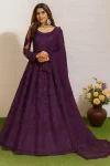 DESIGNER NET EMBROIDERY WORK LEHENGA CHOLI WITH DUPATTA WINE