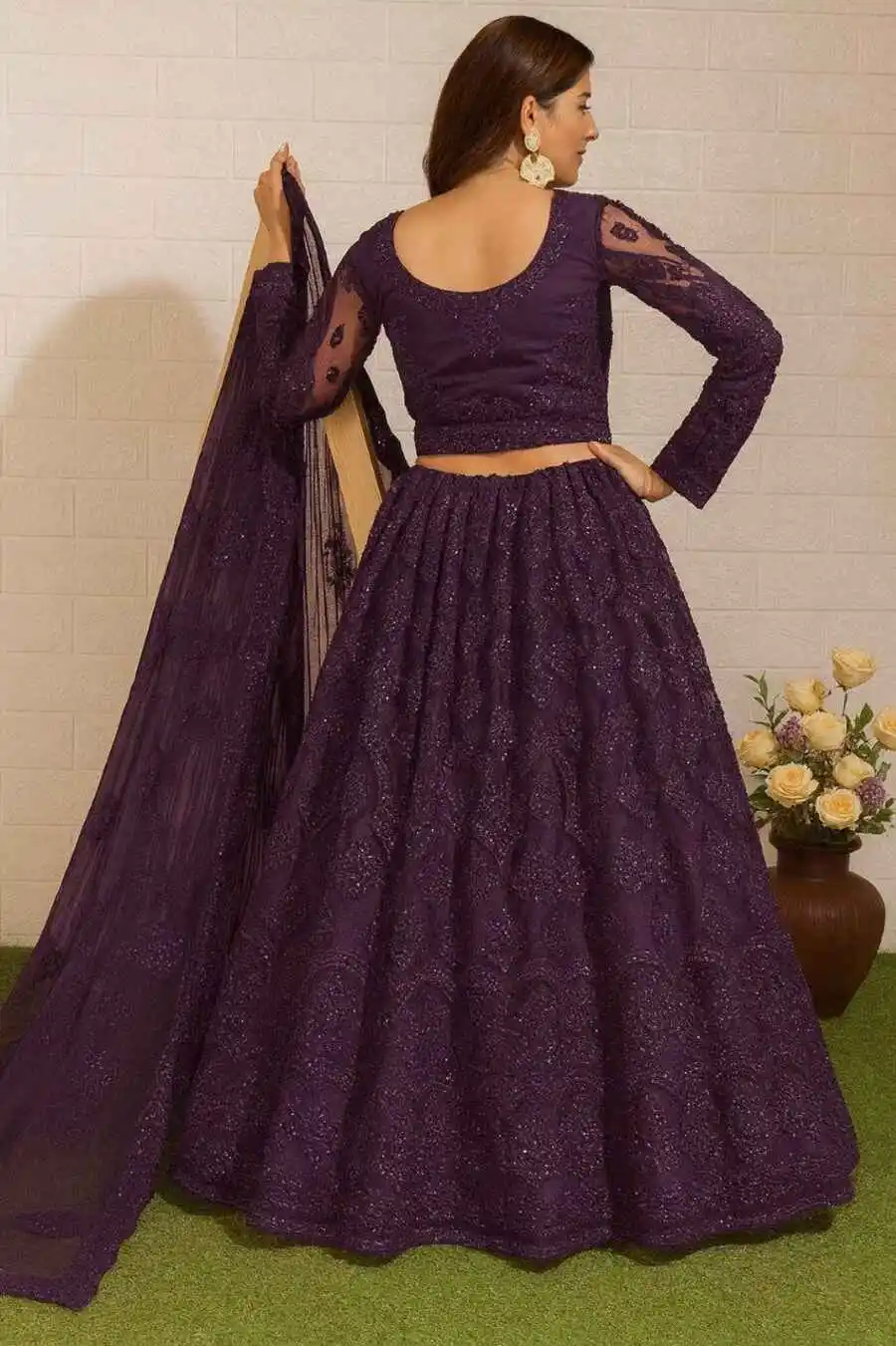 2DESIGNER NET EMBROIDERY WORK LEHENGA CHOLI WITH DUPATTA RECEPTION WEAR WHOLESALE PRICE ETHNIC GARMENT (13)