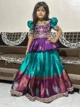 DESIGNER SILK WEAVING WORK WITH BORDER ZARI WEAVING AND EMBROIDERY CUTWORK LACE WORK KID'S TOP AND LEHENGA RAMA