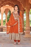 FANCY GEORGETTE EMBROIDERY SEQUENCE WORK GOWN BOTTOM WITH DUPATTA ORANGE