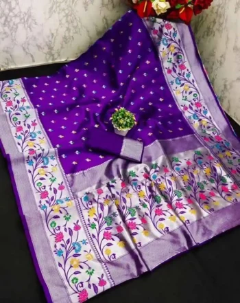 NEW ARRIVAL PAITHANI SILK WEAVING WORK SAREE WITH UNSTITCHED BLOUSE PURPLE