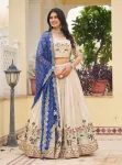 TRADITIONAL TISSUE SILK EMBROIDERY THREAD SEQUENCE WORK LEHENGA CHOLI WITH DUPATTA BLUE