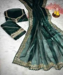 3DESIGNER JIMMY CHOO SEQUENCE ZARI WORK AARCO BORDER WORK SAREE WITH UNSTITCHED BLOUSE WEDDING WEAR WHOLESALE PRICE ETHNIC GARMENT (11)