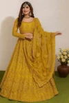 DESIGNER NET EMBROIDERY WORK LEHENGA CHOLI WITH DUPATTA YELLOW