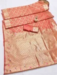 FANCY BANARASI SILK FLOWERS AND MINA WITH WEAVING ZARI RICH PALLU AND BORDER WORK SAREE WITH UNSTITCHED BLOUSE PEACH