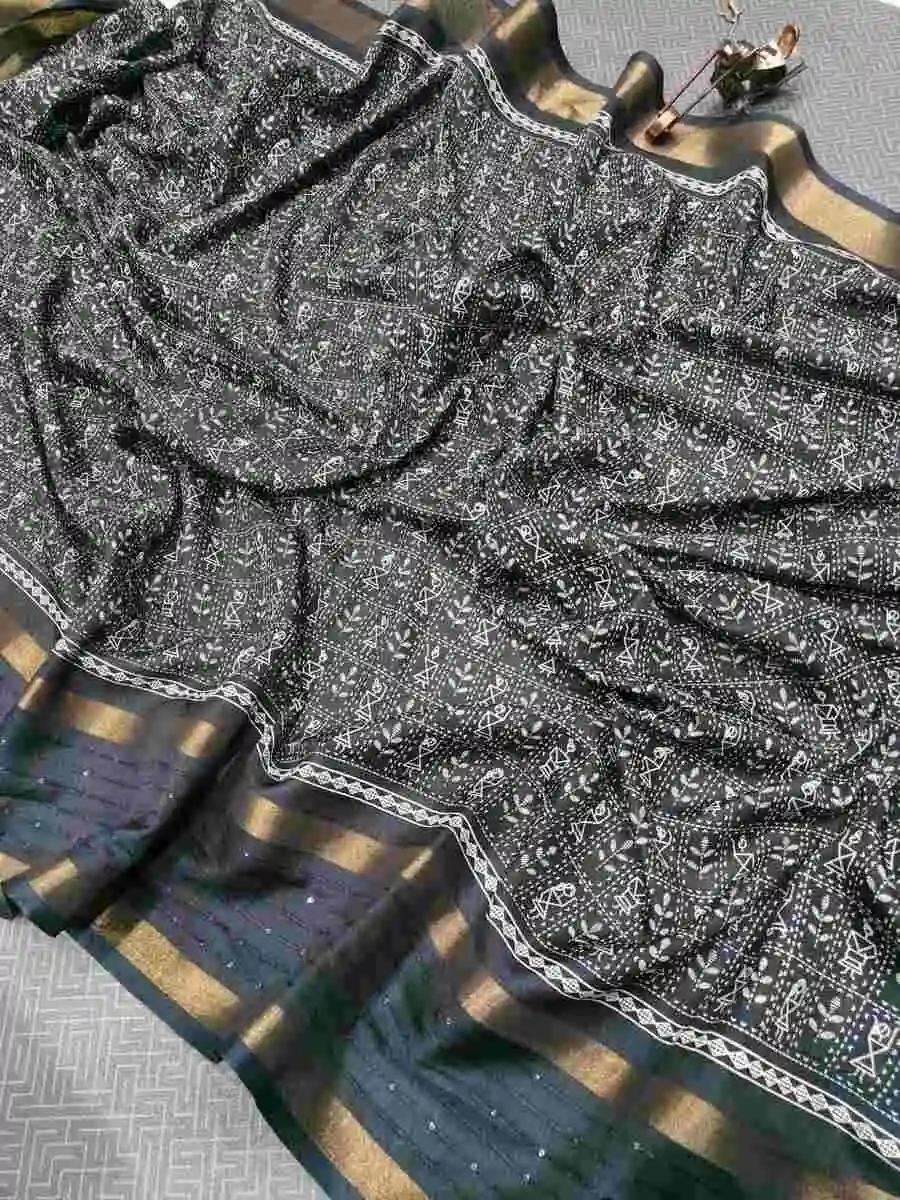 3MODERN DOLA SILK ZARI WEAVING AND SEQUENCE WORK BORDER AND KALAMKARI PRINT WORK SAREE WITH UNSTITCHED BLOUSE FESTIVE WEAR WHOLESALE PRICE ETHNIC GARMENT (9).jpg.webp