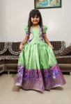 NEW ARRIVAL KANJIVARAM SILK PAITHANI DESIGN JACKET WITH PAITHANI HEAVY MATCHING BORDER WORK KID'S GOWN PISTA