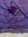 DESIGNER GEORGETTE EMBROIDARY SEQUENCE WORK SAREE WITH UNSTITCHED BLOUSE PURPLE