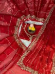 DESIGNER JIMMY CHOO SEQUENCE ZARI WORK AARCO BORDER WORK SAREE WITH UNSTITCHED BLOUSE RED
