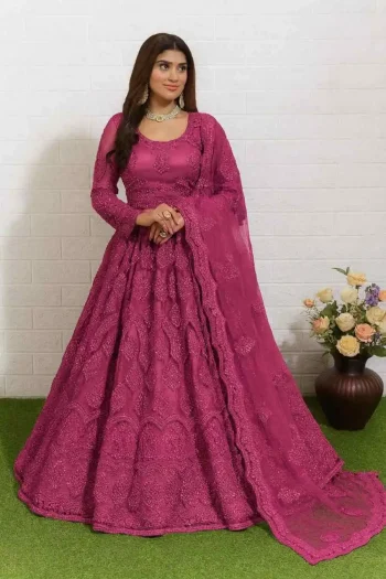 DESIGNER NET EMBROIDERY WORK LEHENGA CHOLI WITH DUPATTA PINK